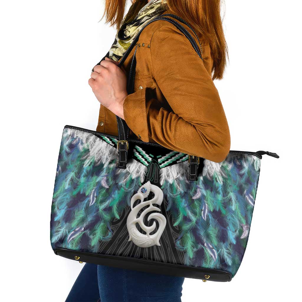 Aotearoa Korowai Motif Leather Tote Bag Hei Manaia Poutama Maori Pattern
