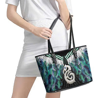 Aotearoa Korowai Motif Leather Tote Bag Hei Manaia Poutama Maori Pattern