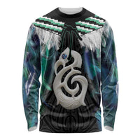 Aotearoa Korowai Motif Long Sleeve Shirt Hei Manaia Poutama Maori Pattern LT14 Unisex Turquoise - Polynesian Pride