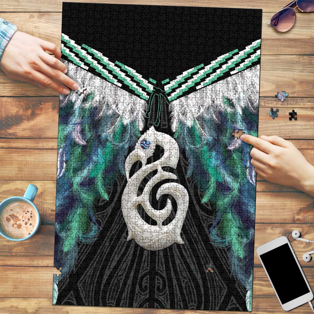 Aotearoa Korowai Motif Puzzle Hei Manaia Poutama Maori Pattern LT14 Turquoise - Polynesian Pride
