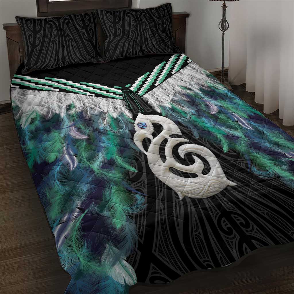 Aotearoa Korowai Motif Quilt Bed Set Hei Manaia Poutama Maori Pattern LT14 Turquoise - Polynesian Pride
