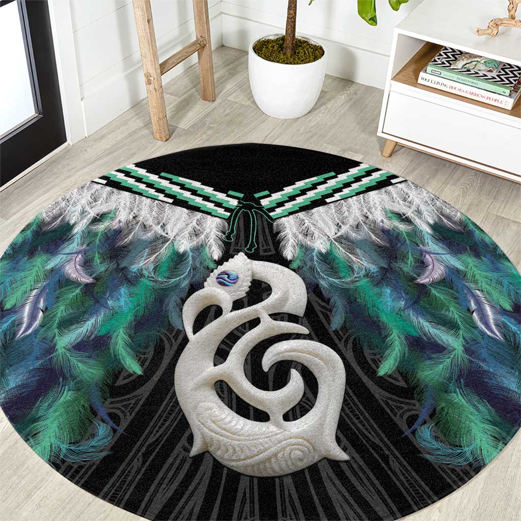 Aotearoa Korowai Motif Round Carpet Hei Manaia Poutama Maori Pattern