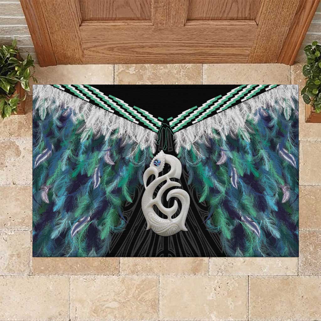Aotearoa Korowai Motif Rubber Doormat Hei Manaia Poutama Maori Pattern LT14 Turquoise - Polynesian Pride