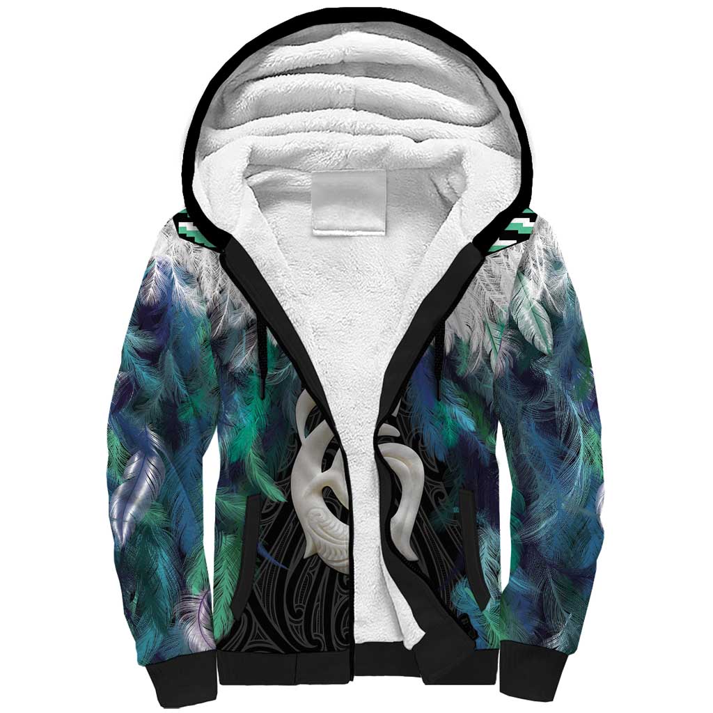 Aotearoa Korowai Motif Sherpa Hoodie Hei Manaia Poutama Maori Pattern LT14 Unisex Turquoise - Polynesian Pride