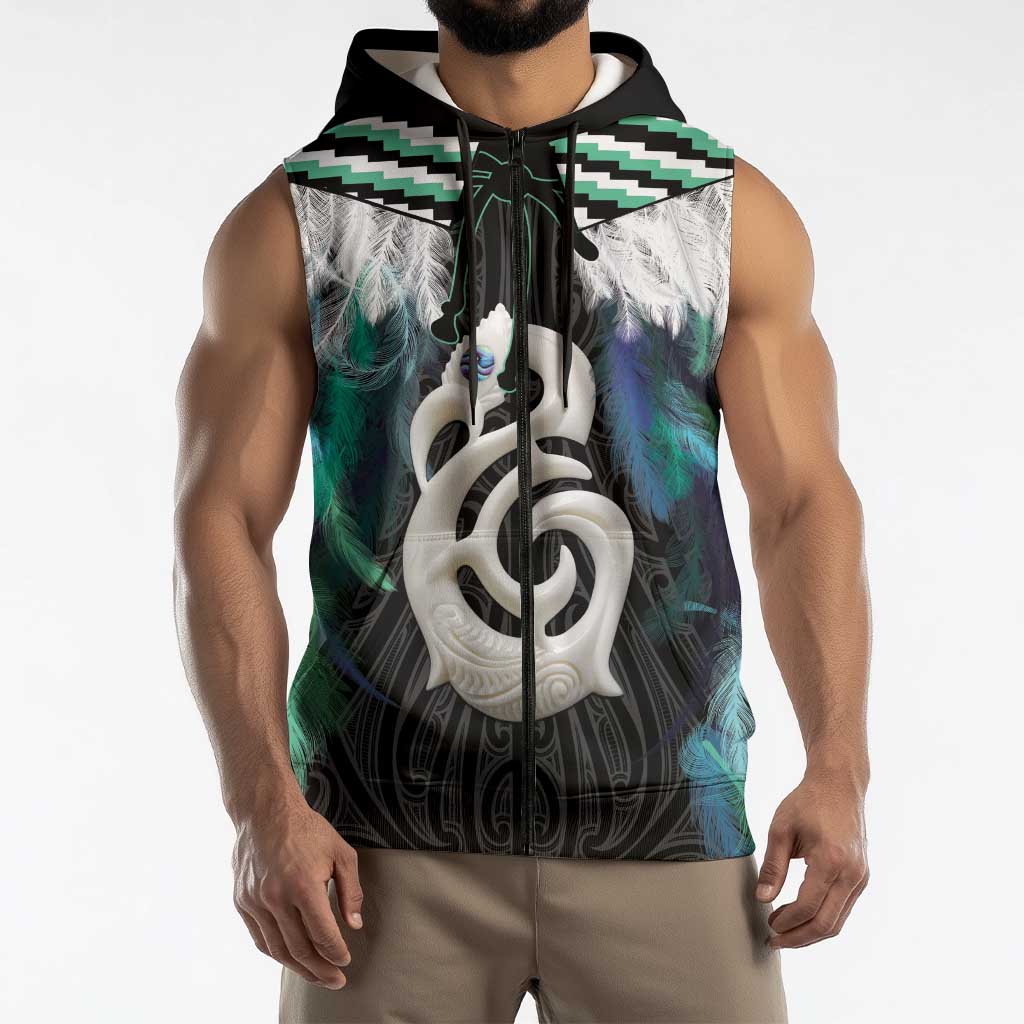 Aotearoa Korowai Motif Sleeveless Zip Hoodie Hei Manaia Poutama Maori Pattern LT14 - Polynesian Pride