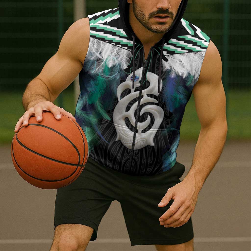Aotearoa Korowai Motif Sleeveless Zip Hoodie Hei Manaia Poutama Maori Pattern LT14 - Polynesian Pride