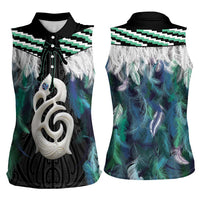 Aotearoa Korowai Motif Women Sleeveless Polo Shirt Hei Manaia Poutama Maori Pattern