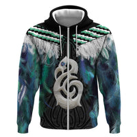 Aotearoa Korowai Motif Zip Hoodie Hei Manaia Poutama Maori Pattern