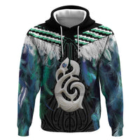 Aotearoa Korowai Motif Zip Hoodie Hei Manaia Poutama Maori Pattern