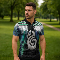 Aotearoa Korowai Motif Zipper Polo Shirt Hei Manaia Poutama Maori Pattern - Polynesian Pride
