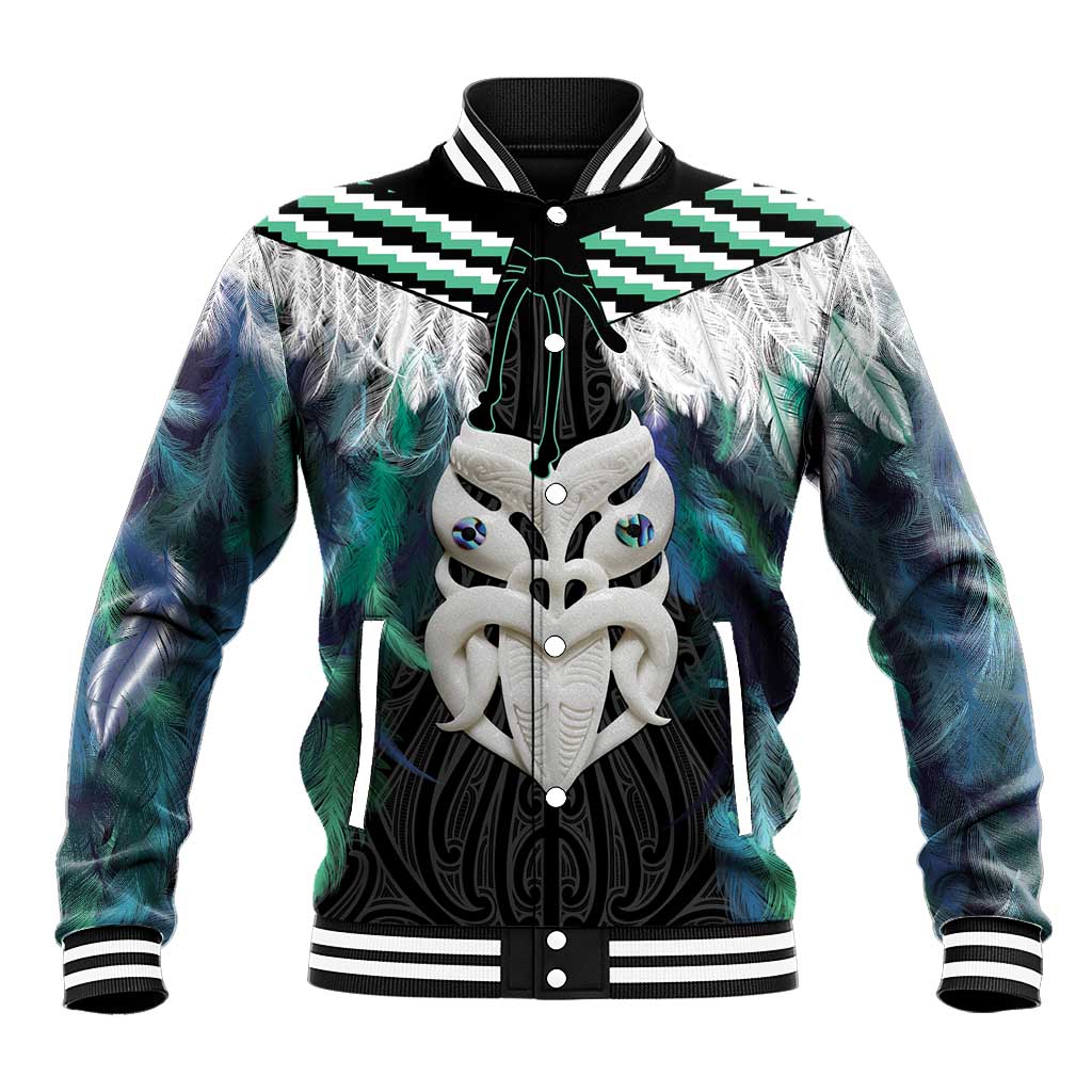 Aotearoa Korowai Motif Baseball Jacket Maori Wheku Poutama LT14 Unisex Turquoise - Polynesian Pride