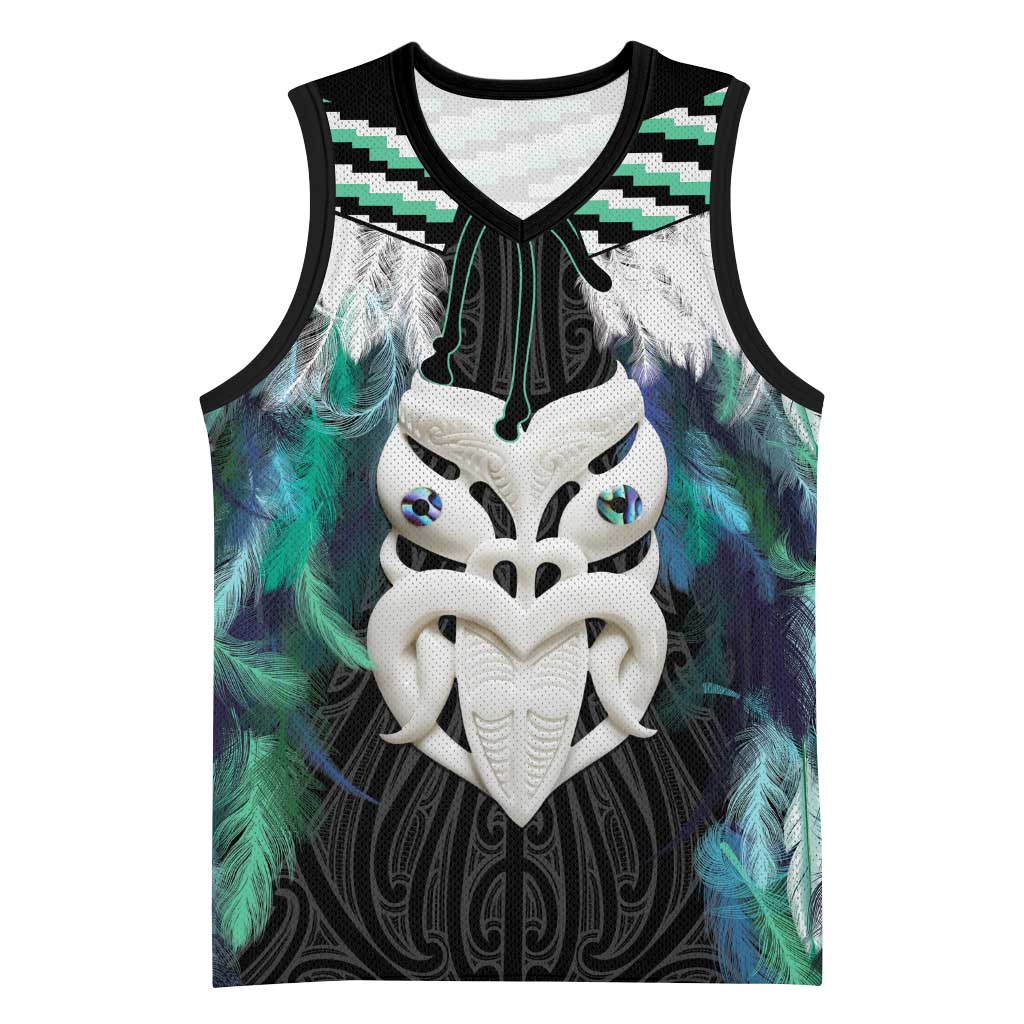 Aotearoa Korowai Motif Basketball Jersey Maori Wheku Poutama LT14 Unisex Turquoise - Polynesian Pride
