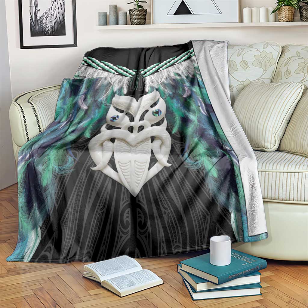Aotearoa Korowai Motif Blanket Maori Wheku Poutama LT14 Turquoise - Polynesian Pride