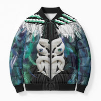 Aotearoa Korowai Motif Bomber Puffer Jacket Maori Wheku Poutama LT14 Unisex Turquoise - Polynesian Pride