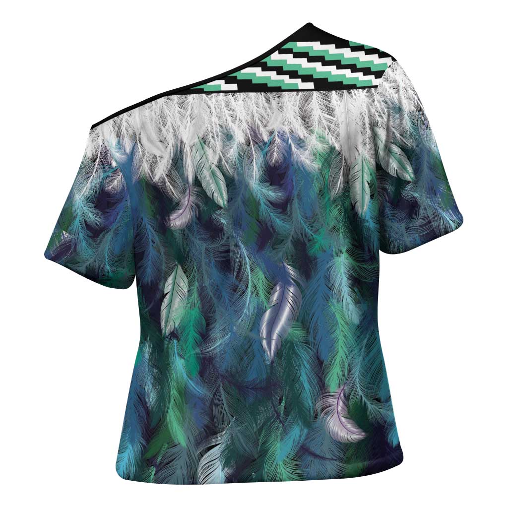 Aotearoa Korowai Motif Cross Shoulder Shirt Maori Wheku Poutama LT14 - Polynesian Pride