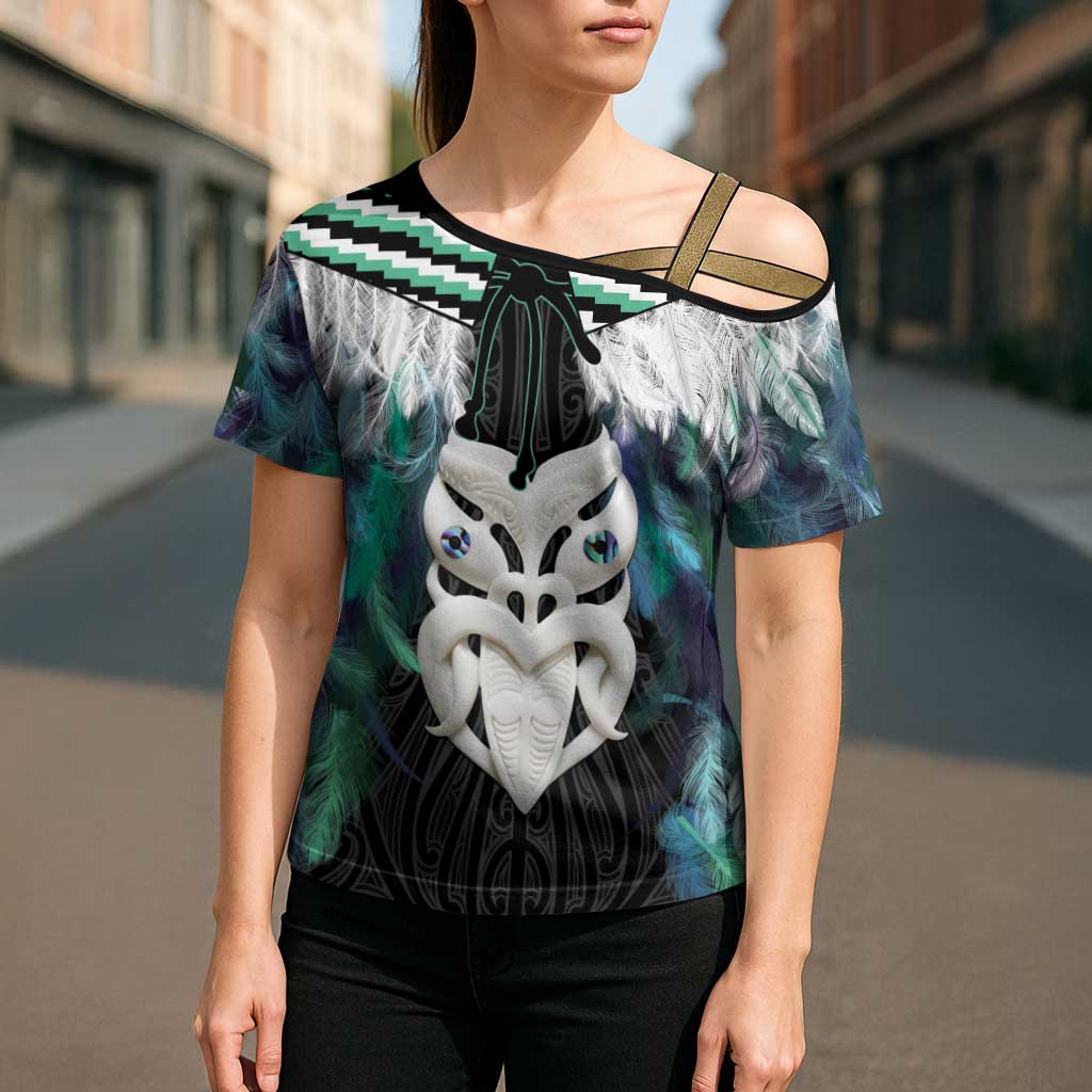 Aotearoa Korowai Motif Cross Shoulder Shirt Maori Wheku Poutama LT14 - Polynesian Pride