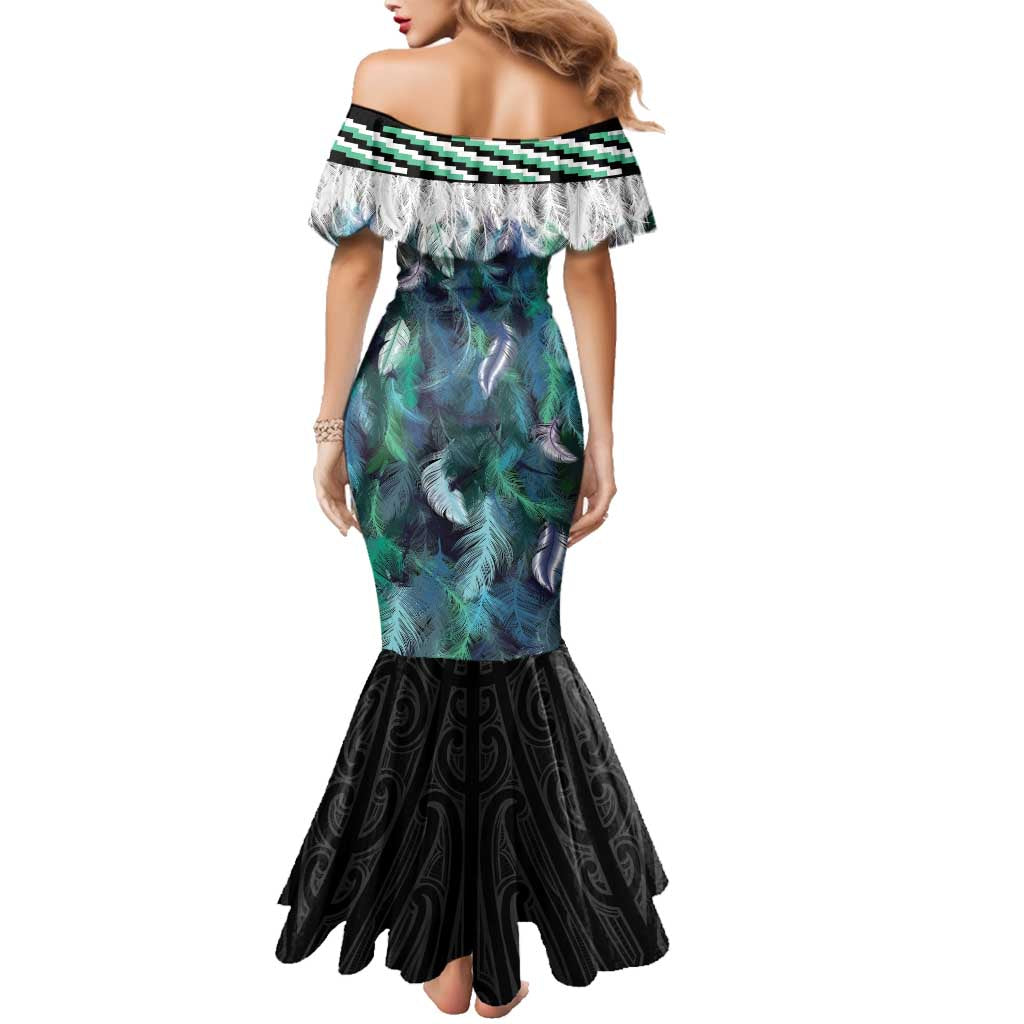 Aotearoa Korowai Motif Family Matching Mermaid Dress and Hawaiian Shirt Maori Wheku Poutama