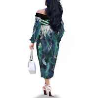 Aotearoa Korowai Motif Family Matching Off The Shoulder Long Sleeve Dress and Hawaiian Shirt Maori Wheku Poutama