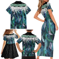 Aotearoa Korowai Motif Family Matching Short Sleeve Bodycon Dress and Hawaiian Shirt Maori Wheku Poutama