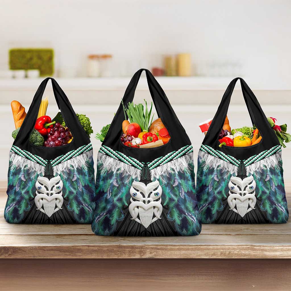 Aotearoa Korowai Motif Grocery Bag Maori Wheku Poutama LT14 3-pack One Size Turquoise - Polynesian Pride