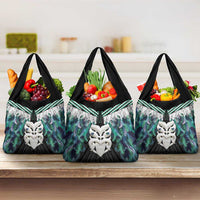 Aotearoa Korowai Motif Grocery Bag Maori Wheku Poutama LT14 3-pack One Size Turquoise - Polynesian Pride