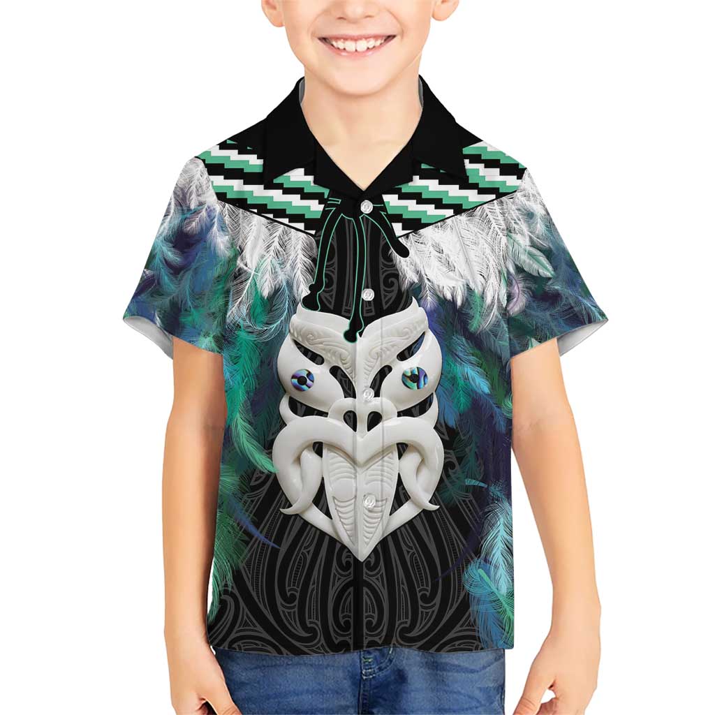 Aotearoa Korowai Motif Kid Hawaiian Shirt Maori Wheku Poutama LT14 Kid Turquoise - Polynesian Pride