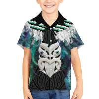 Aotearoa Korowai Motif Kid Hawaiian Shirt Maori Wheku Poutama LT14 Kid Turquoise - Polynesian Pride