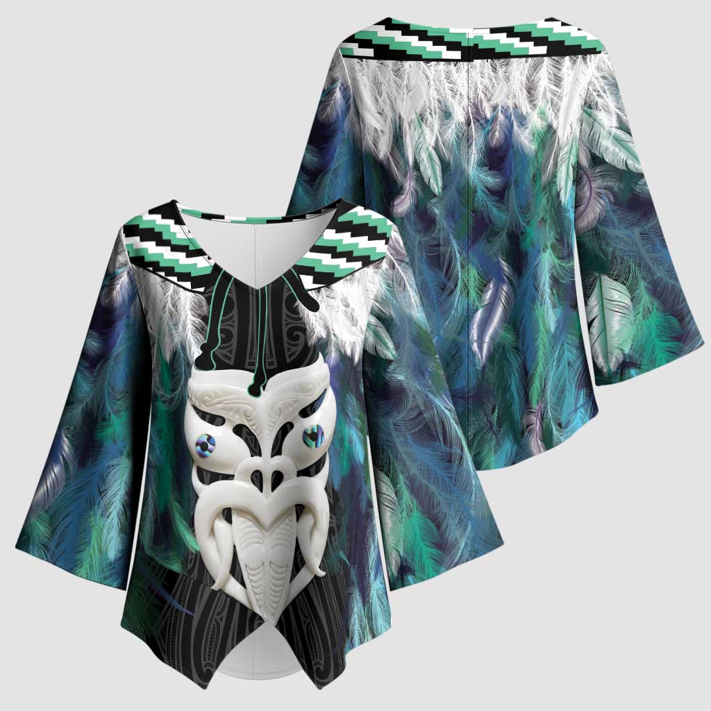 Aotearoa Korowai Motif Kimono Sleeve Blouse Maori Wheku Poutama LT14 - Polynesian Pride