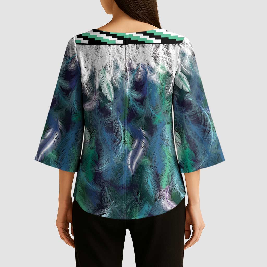 Aotearoa Korowai Motif Kimono Sleeve Blouse Maori Wheku Poutama LT14 - Polynesian Pride