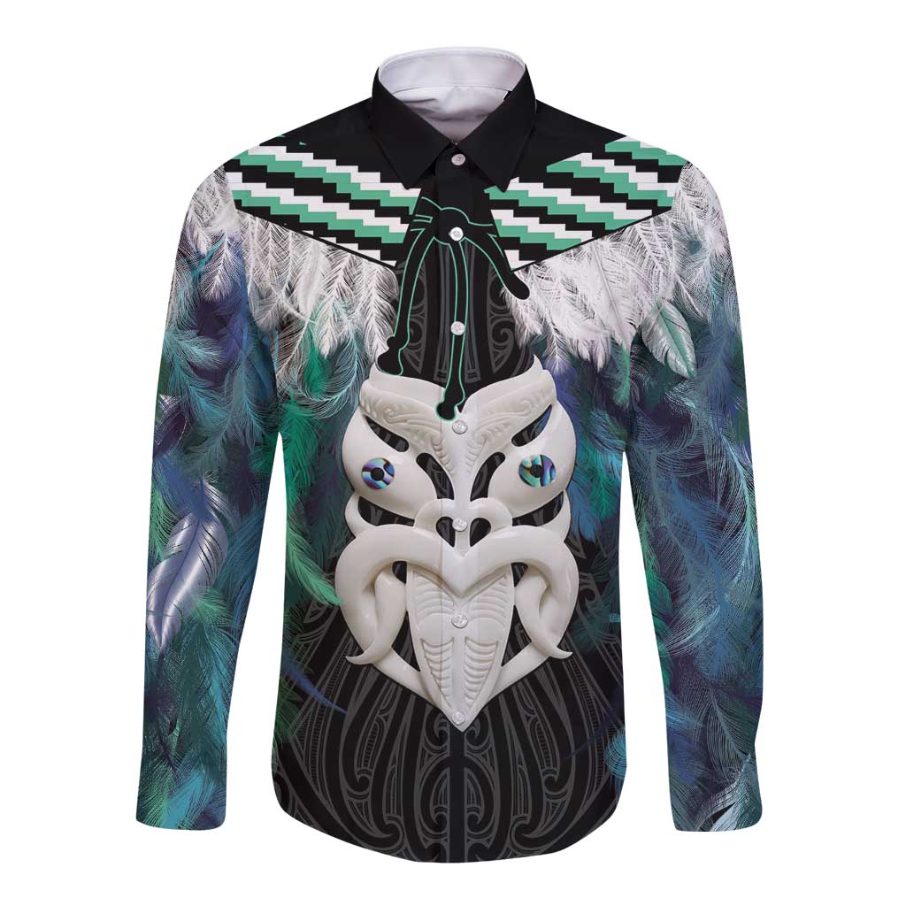 Aotearoa Korowai Motif Long Sleeve Button Shirt Maori Wheku Poutama