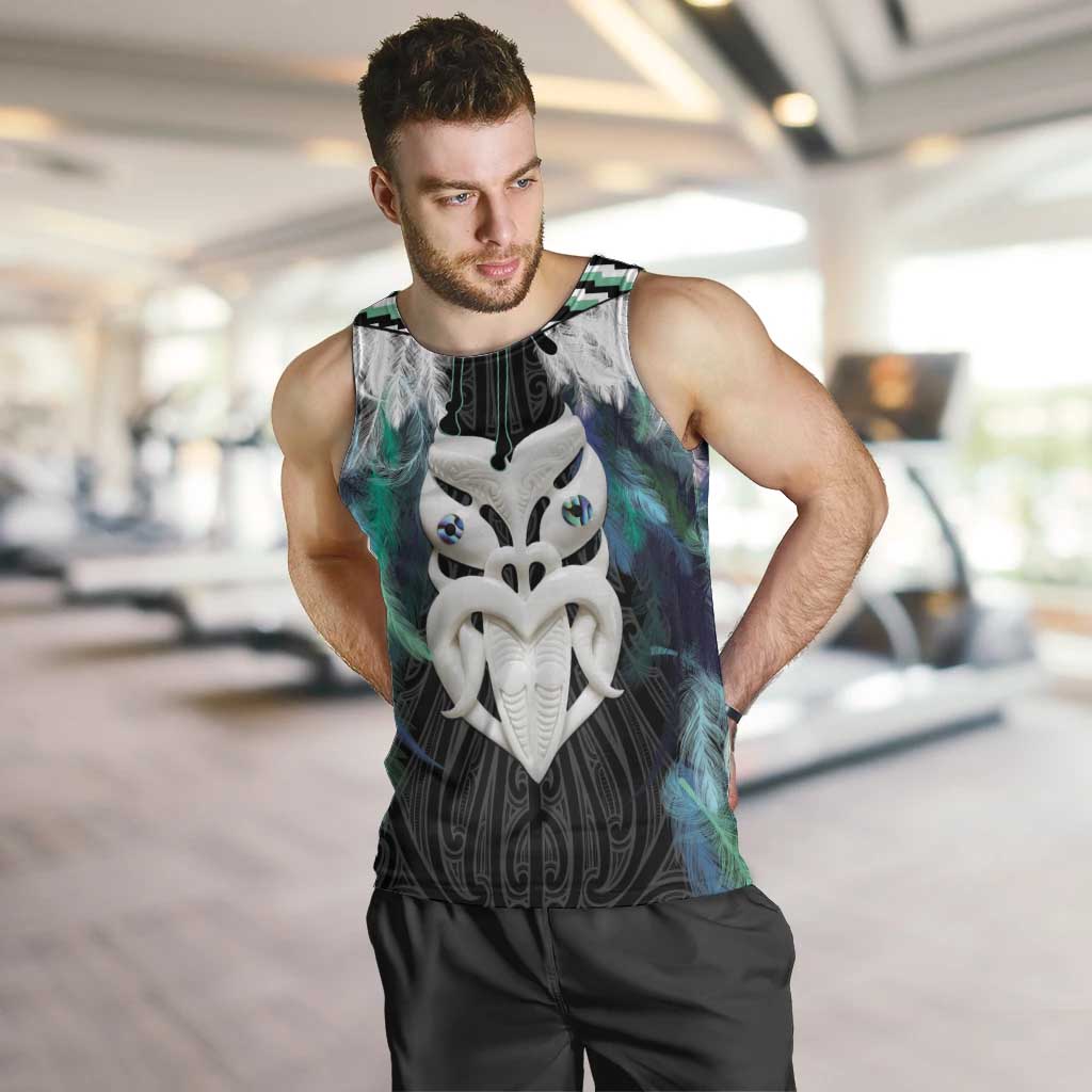 Aotearoa Korowai Motif Men Tank Top Maori Wheku Poutama LT14 Turquoise - Polynesian Pride