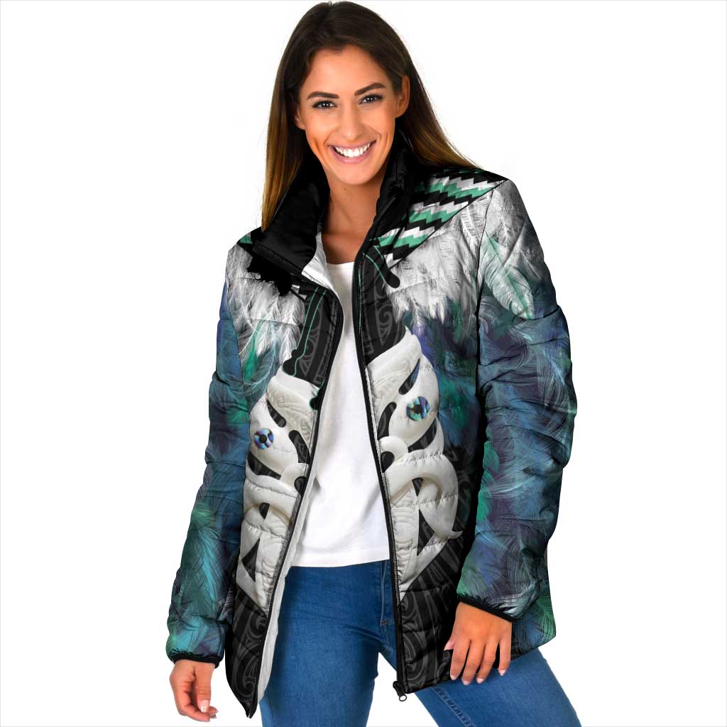 Aotearoa Korowai Motif Padded Jacket Maori Wheku Poutama LT14 Women Turquoise - Polynesian Pride