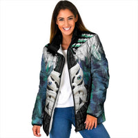 Aotearoa Korowai Motif Padded Jacket Maori Wheku Poutama LT14 Women Turquoise - Polynesian Pride