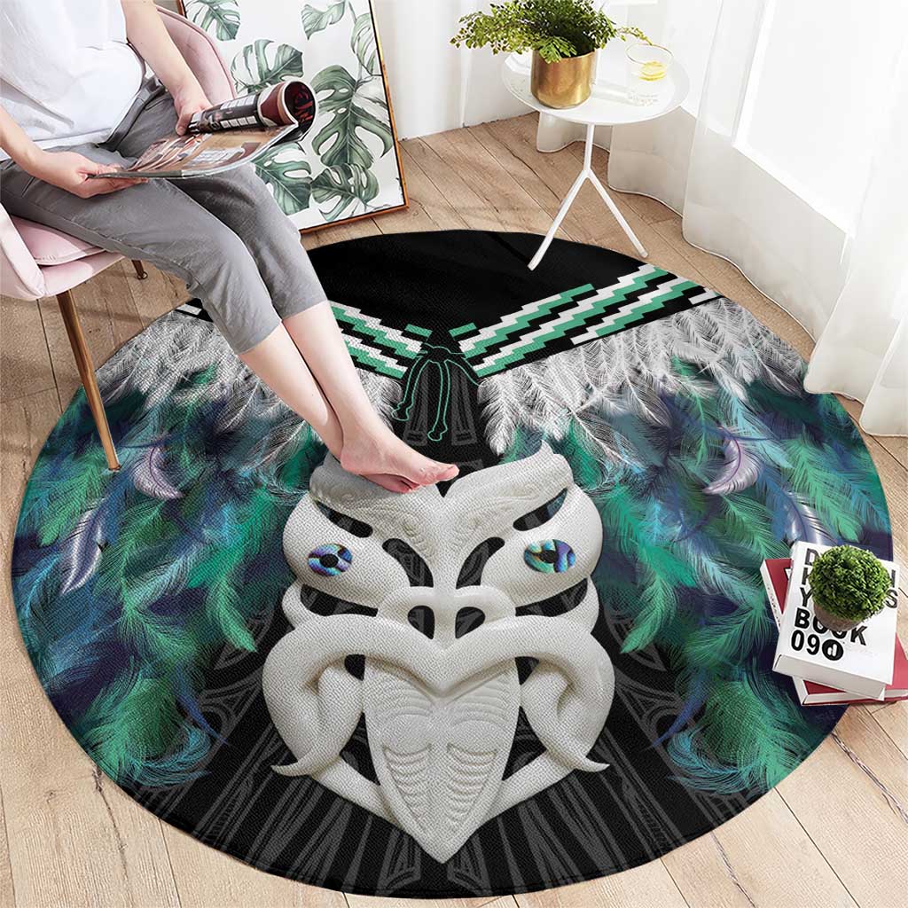 Aotearoa Korowai Motif Round Carpet Maori Wheku Poutama
