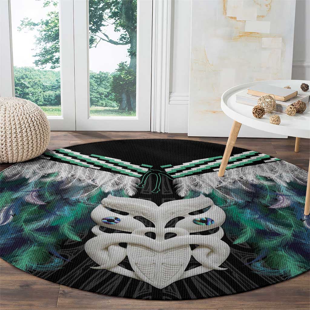 Aotearoa Korowai Motif Round Carpet Maori Wheku Poutama