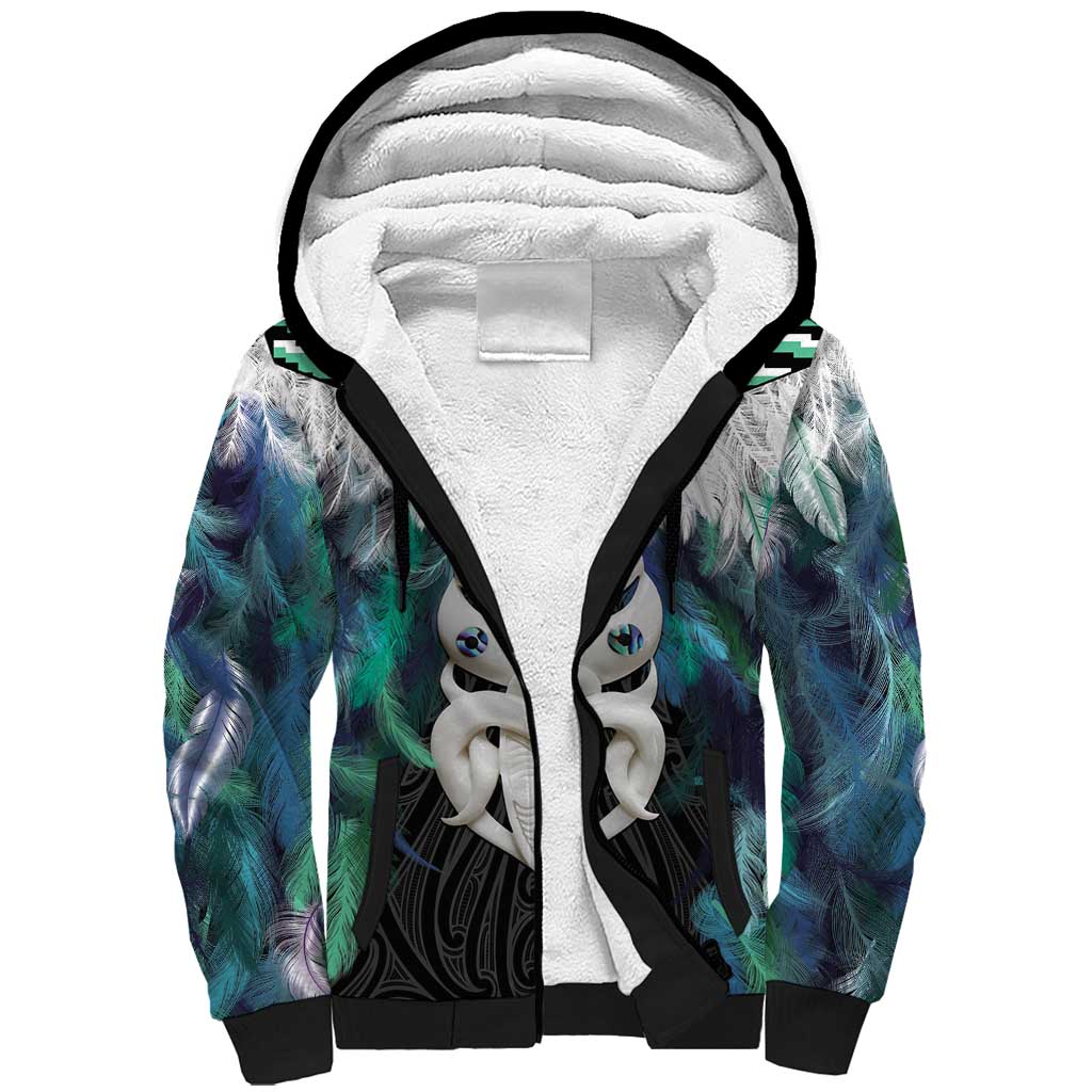 Aotearoa Korowai Motif Sherpa Hoodie Maori Wheku Poutama LT14 Unisex Turquoise - Polynesian Pride