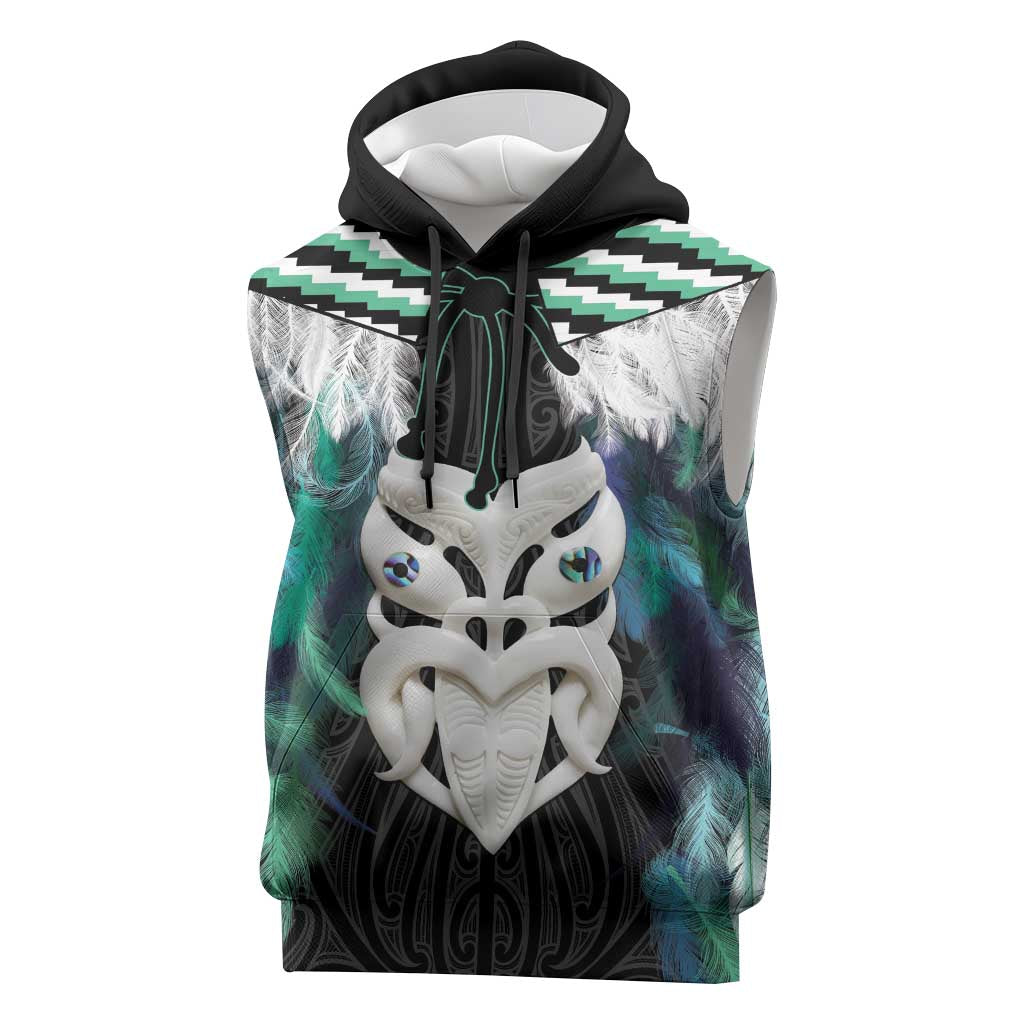 Aotearoa Korowai Motif Sleeveless Hoodie Maori Wheku Poutama LT14 Turquoise - Polynesian Pride