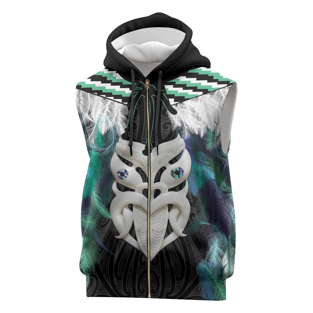 Aotearoa Korowai Motif Sleeveless Zip Hoodie Maori Wheku Poutama - Polynesian Pride