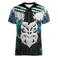 Aotearoa Korowai Motif Women V-Neck T-Shirt Maori Wheku Poutama