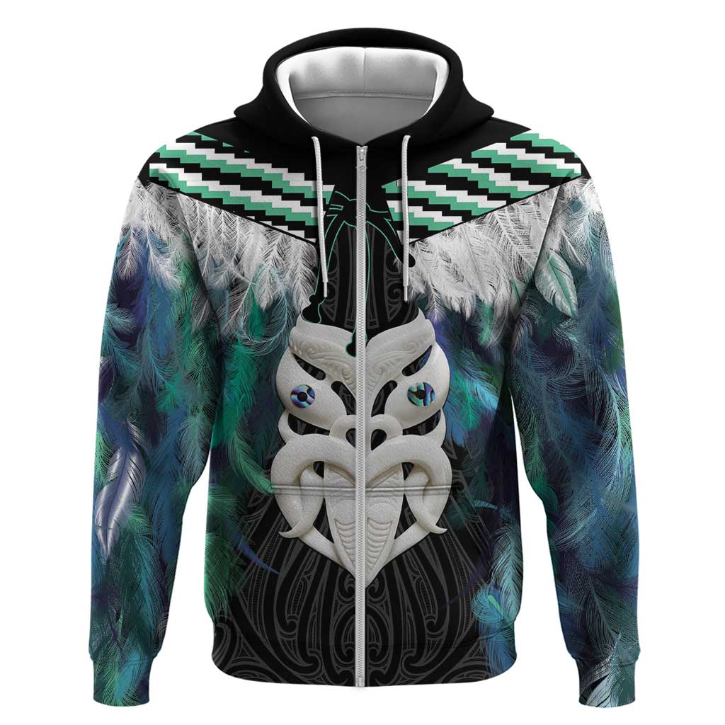 Aotearoa Korowai Motif Zip Hoodie Maori Wheku Poutama