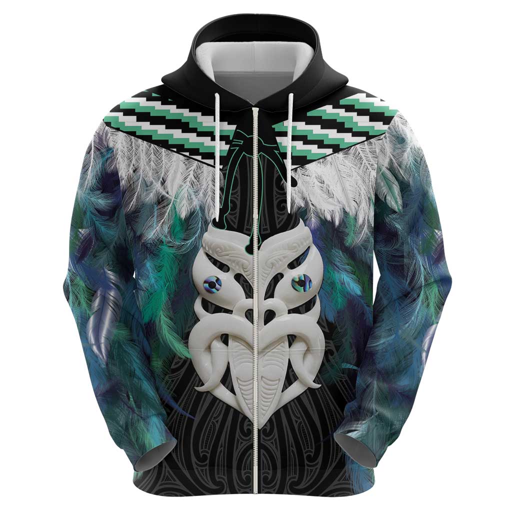 Aotearoa Korowai Motif Zip Hoodie Maori Wheku Poutama