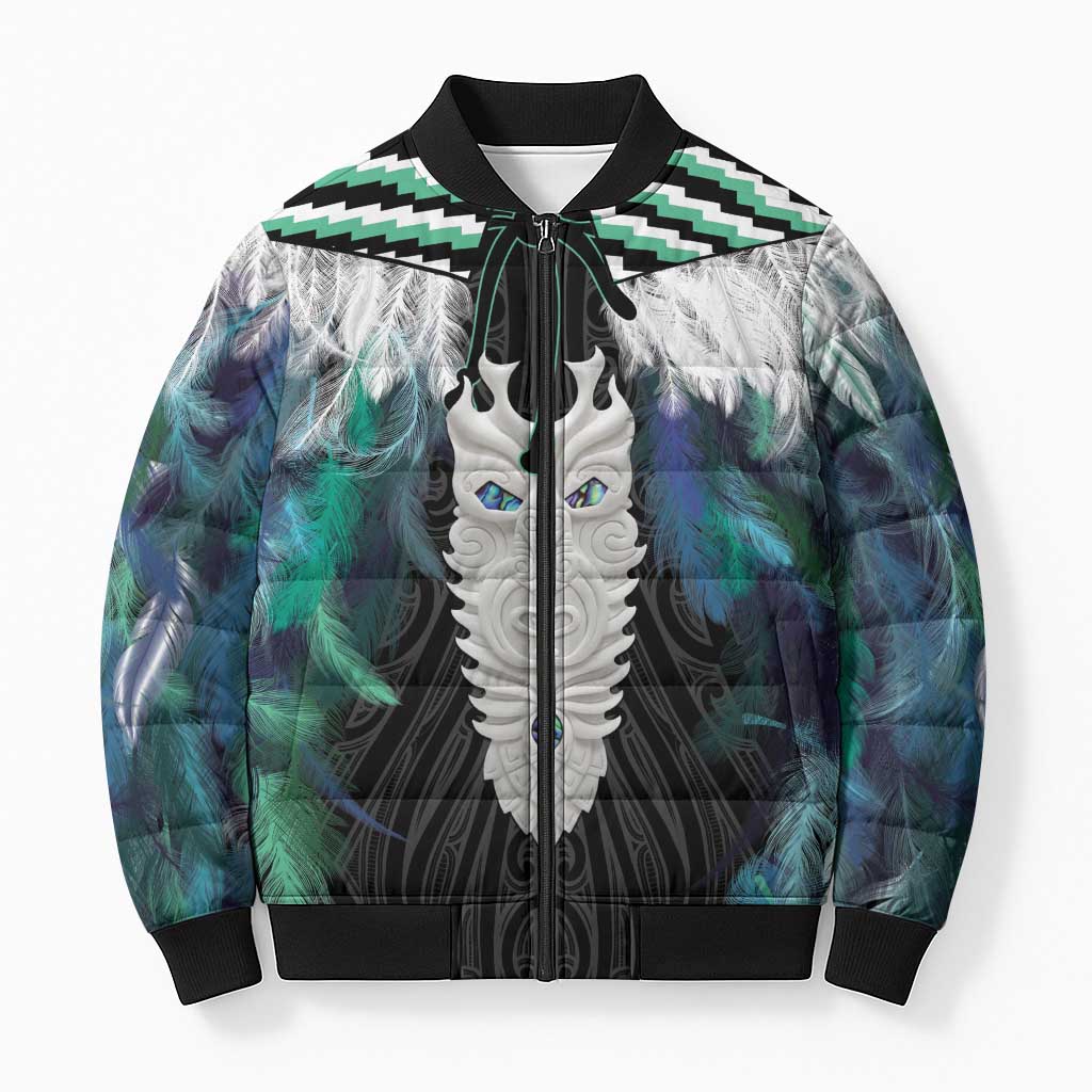 Aotearoa Korowai Motif Bomber Puffer Jacket Maori Tane Poutama LT14 Unisex Turquoise - Polynesian Pride