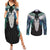 Aotearoa Korowai Motif Couples Matching Summer Maxi Dress and Long Sleeve Button Shirt Maori Tane Poutama