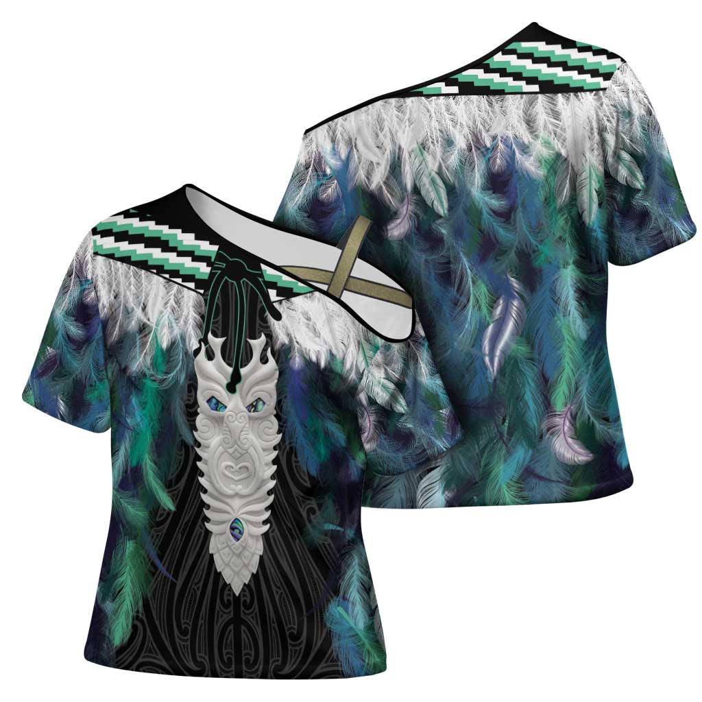 Aotearoa Korowai Motif Cross Shoulder Shirt Maori Tane Poutama LT14 - Polynesian Pride