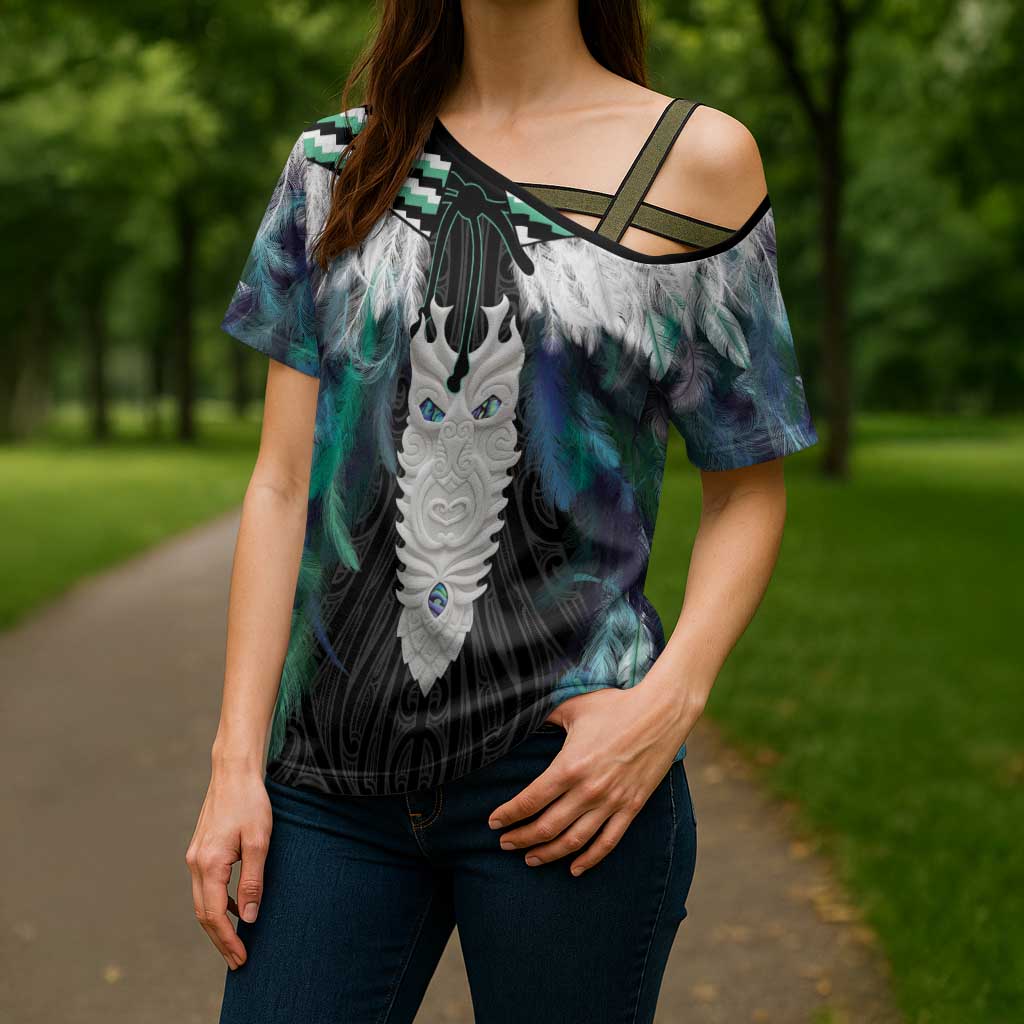 Aotearoa Korowai Motif Cross Shoulder Shirt Maori Tane Poutama LT14 - Polynesian Pride