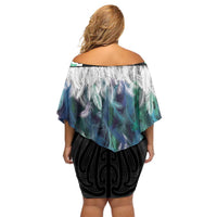 Aotearoa Korowai Motif Family Matching Off Shoulder Short Dress and Hawaiian Shirt Maori Tane Poutama