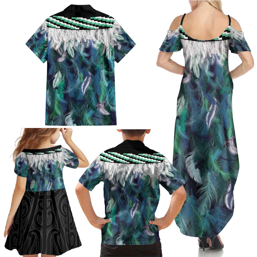Aotearoa Korowai Motif Family Matching Summer Maxi Dress and Hawaiian Shirt Maori Tane Poutama