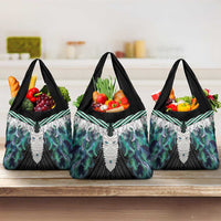 Aotearoa Korowai Motif Grocery Bag Maori Tane Poutama LT14 3-pack One Size Turquoise - Polynesian Pride