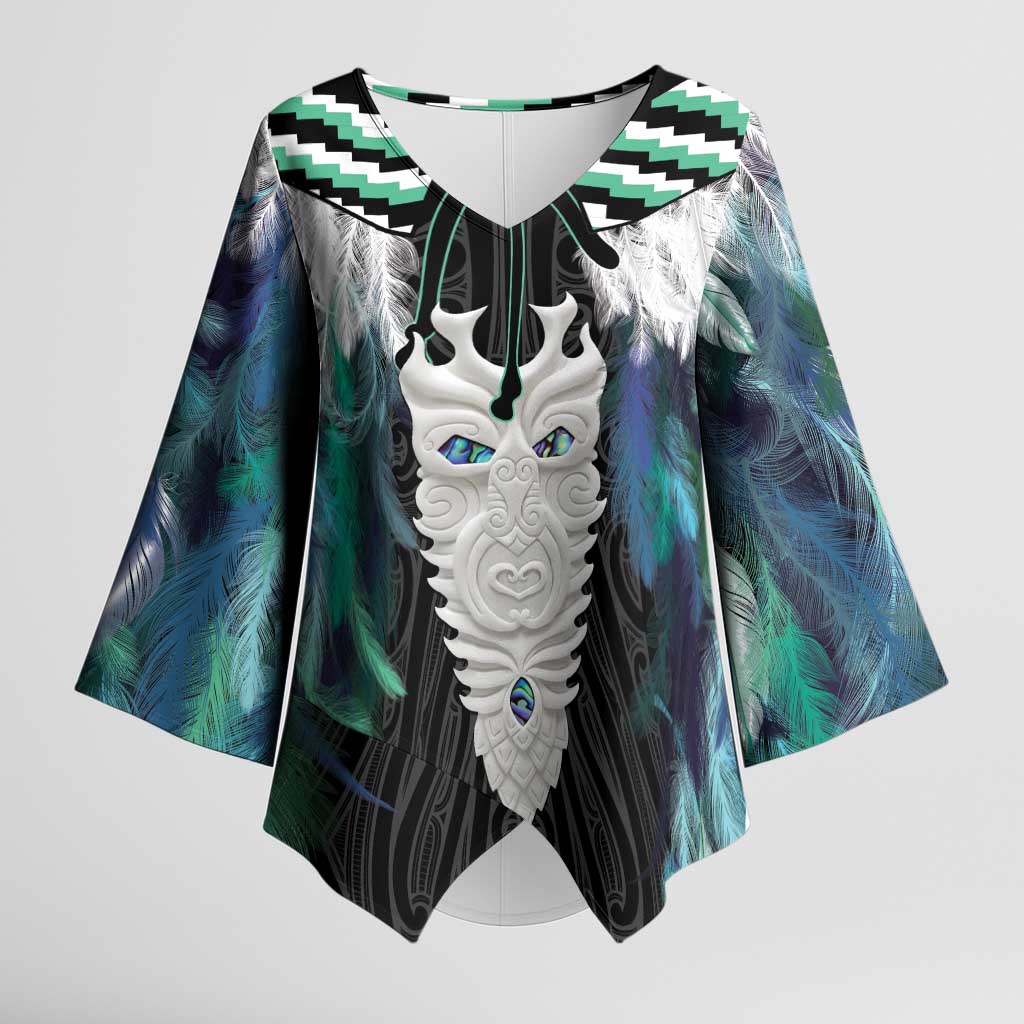 Aotearoa Korowai Motif Kimono Sleeve Blouse Maori Tane Poutama LT14 Female Turquoise - Polynesian Pride