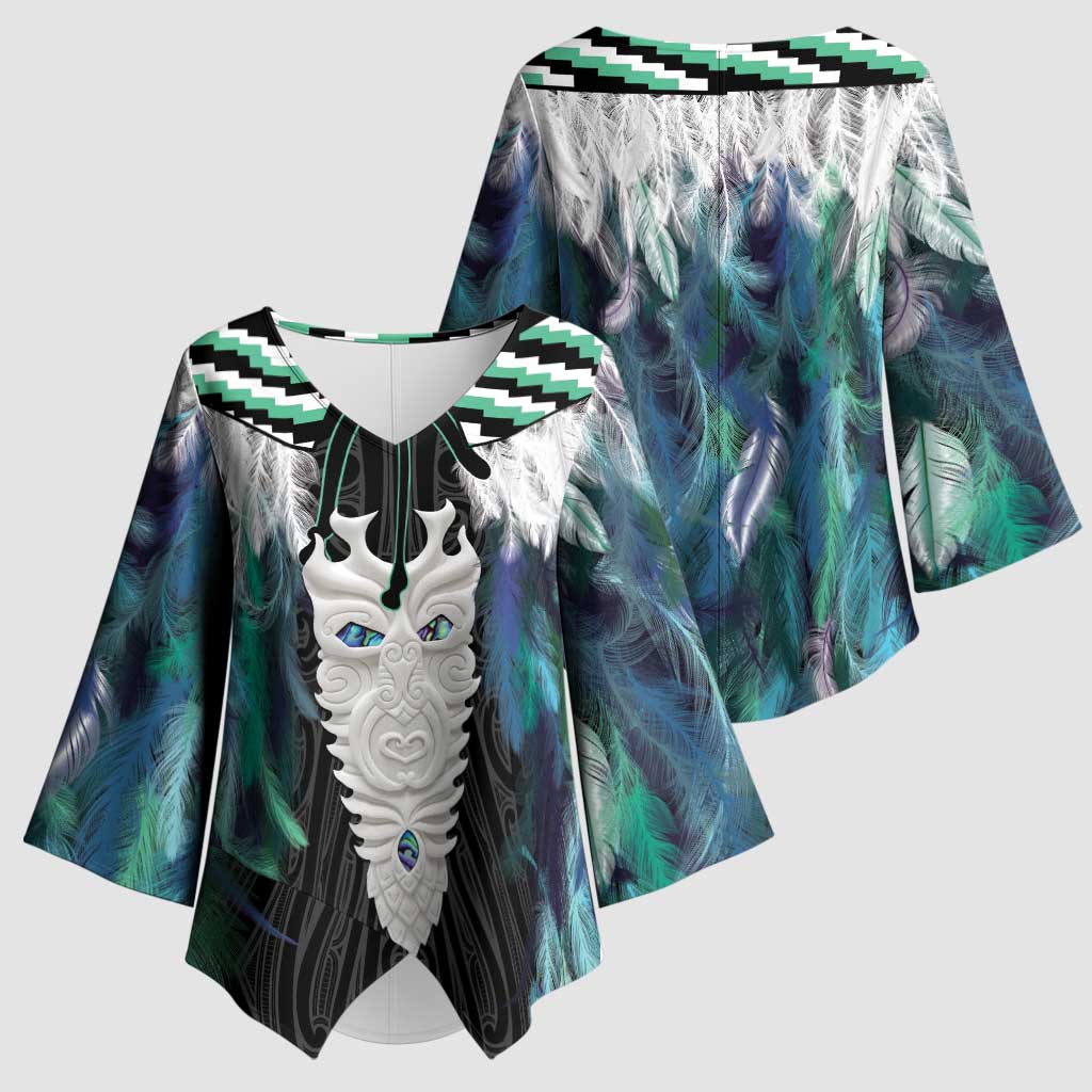 Aotearoa Korowai Motif Kimono Sleeve Blouse Maori Tane Poutama LT14 - Polynesian Pride